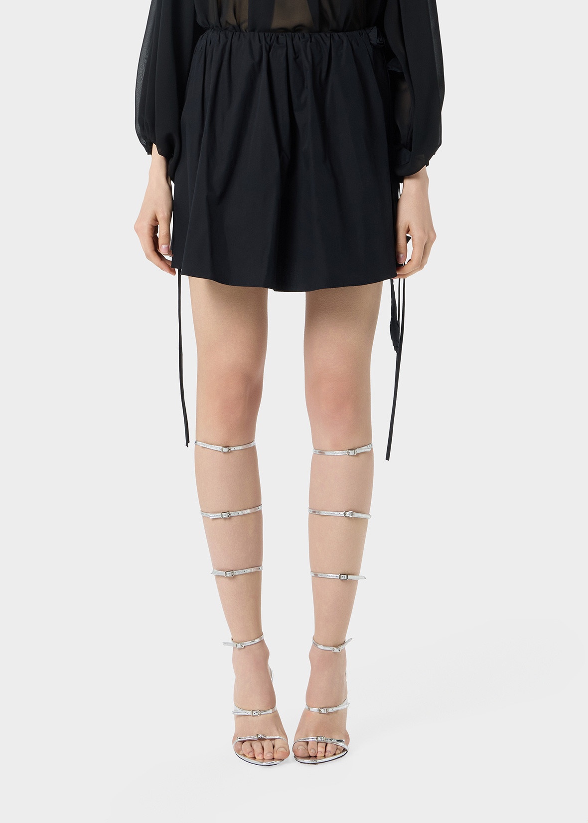 MINI SKIRT IN POPLIN WITH DRAWSTRING - 3