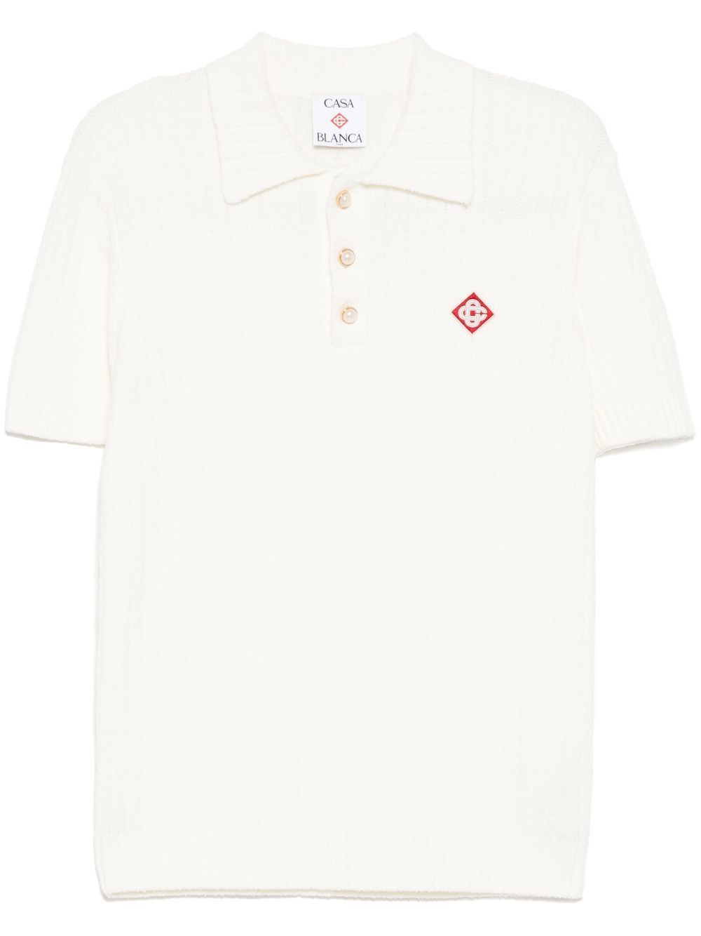 logo-embroidered bouclé polo shirt - 1