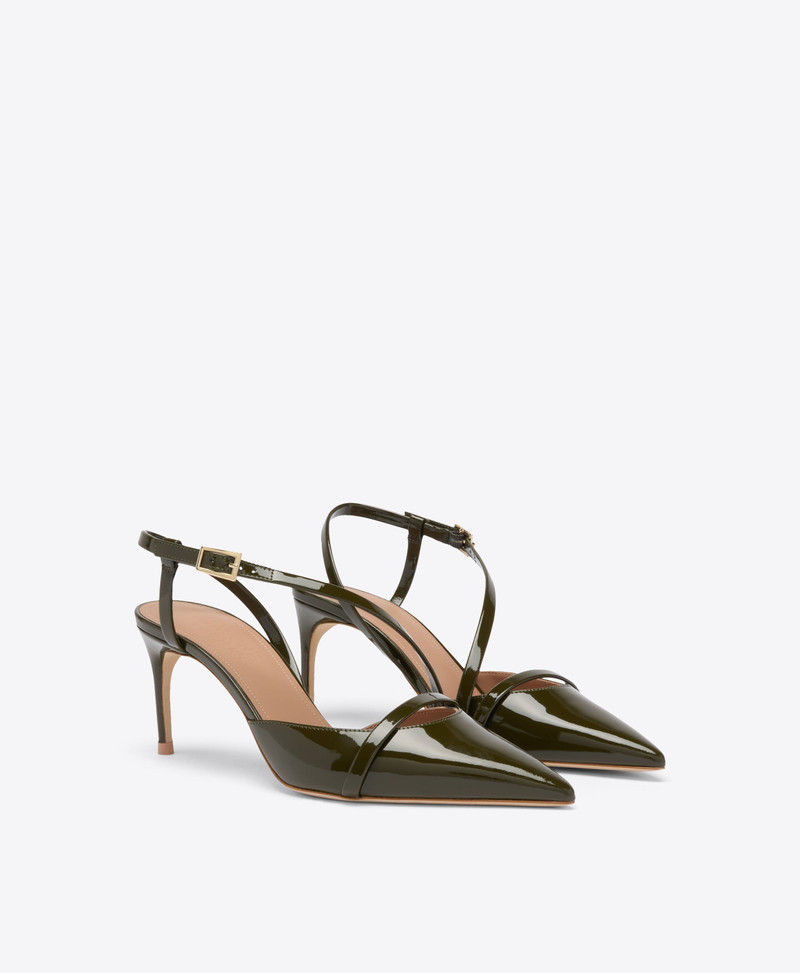 MALONE SOULIERS Valeria 70 Olive Patent Heeled Slingbacks outlook