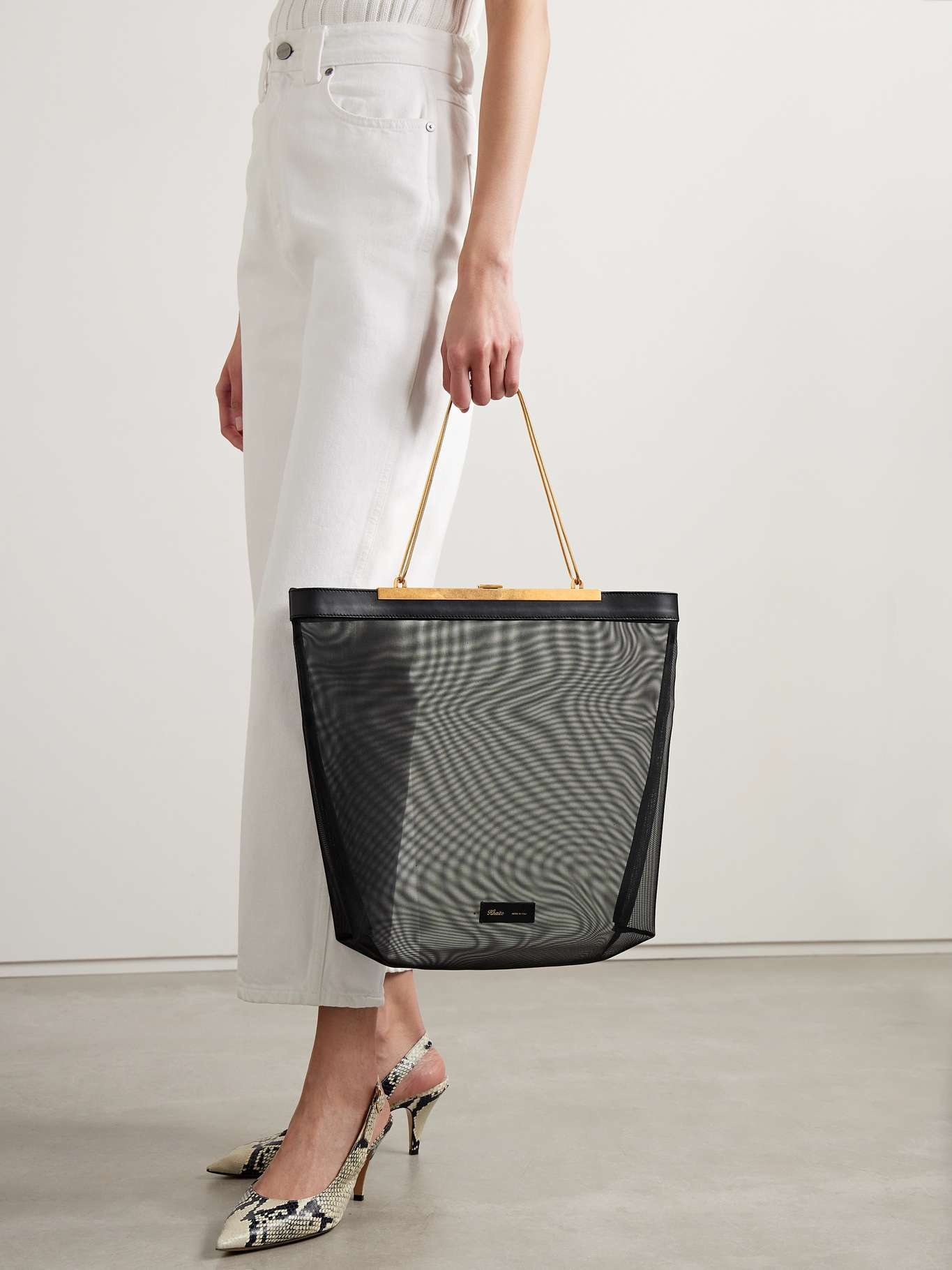 Augusta chain and leather-trimmed mesh tote - 2