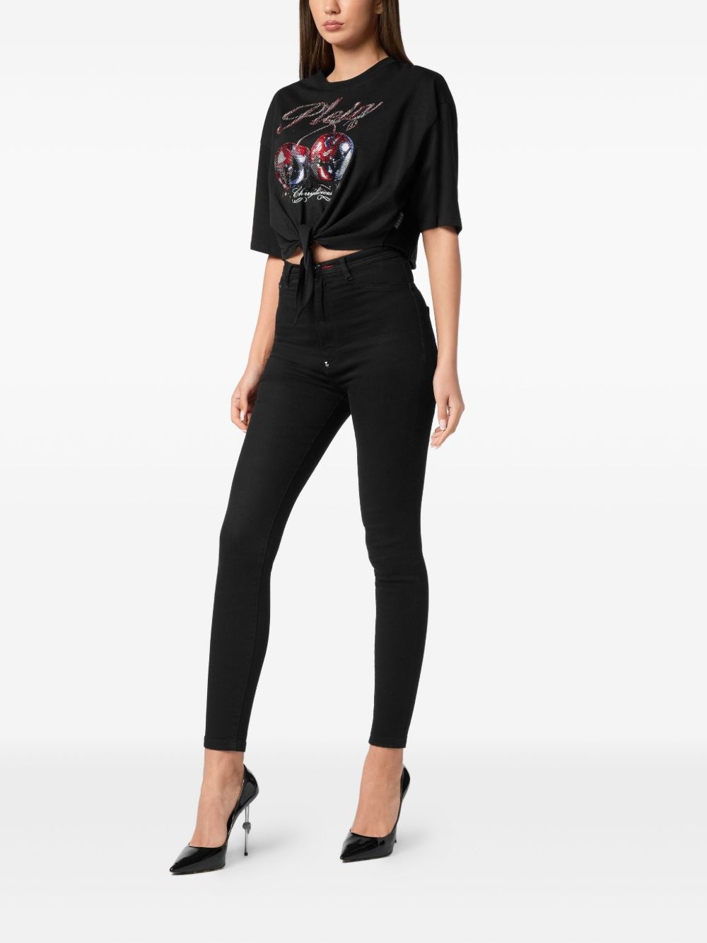 Bow Cherry-print cropped T-Shirt - 2