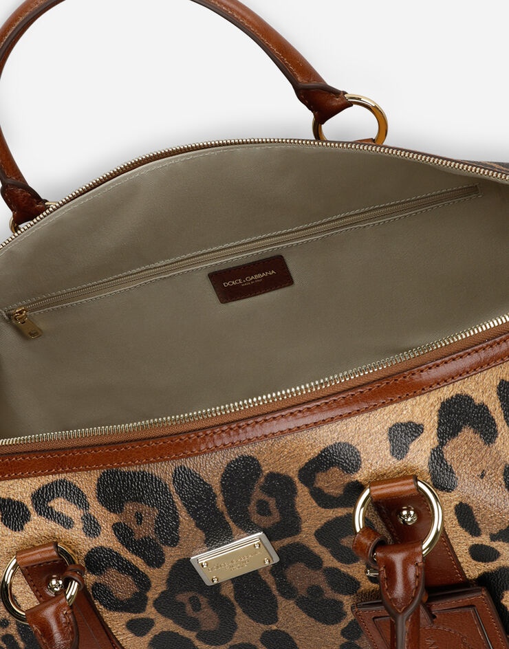 Medium travel bag in leopard-print Crespo with branded plate - 4