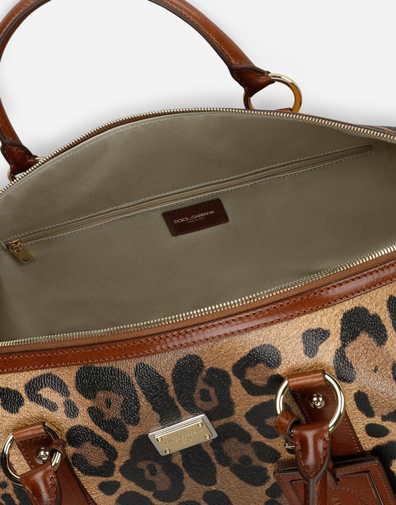 Medium travel bag in leopard-print Crespo with branded plate 4