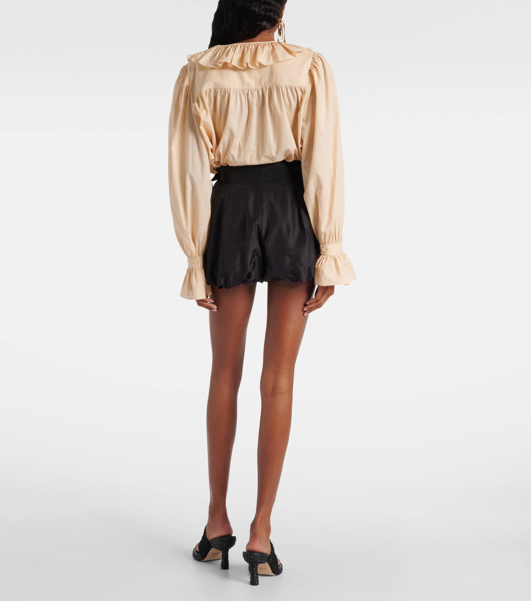 Belted high-rise silk habotai shorts - 3