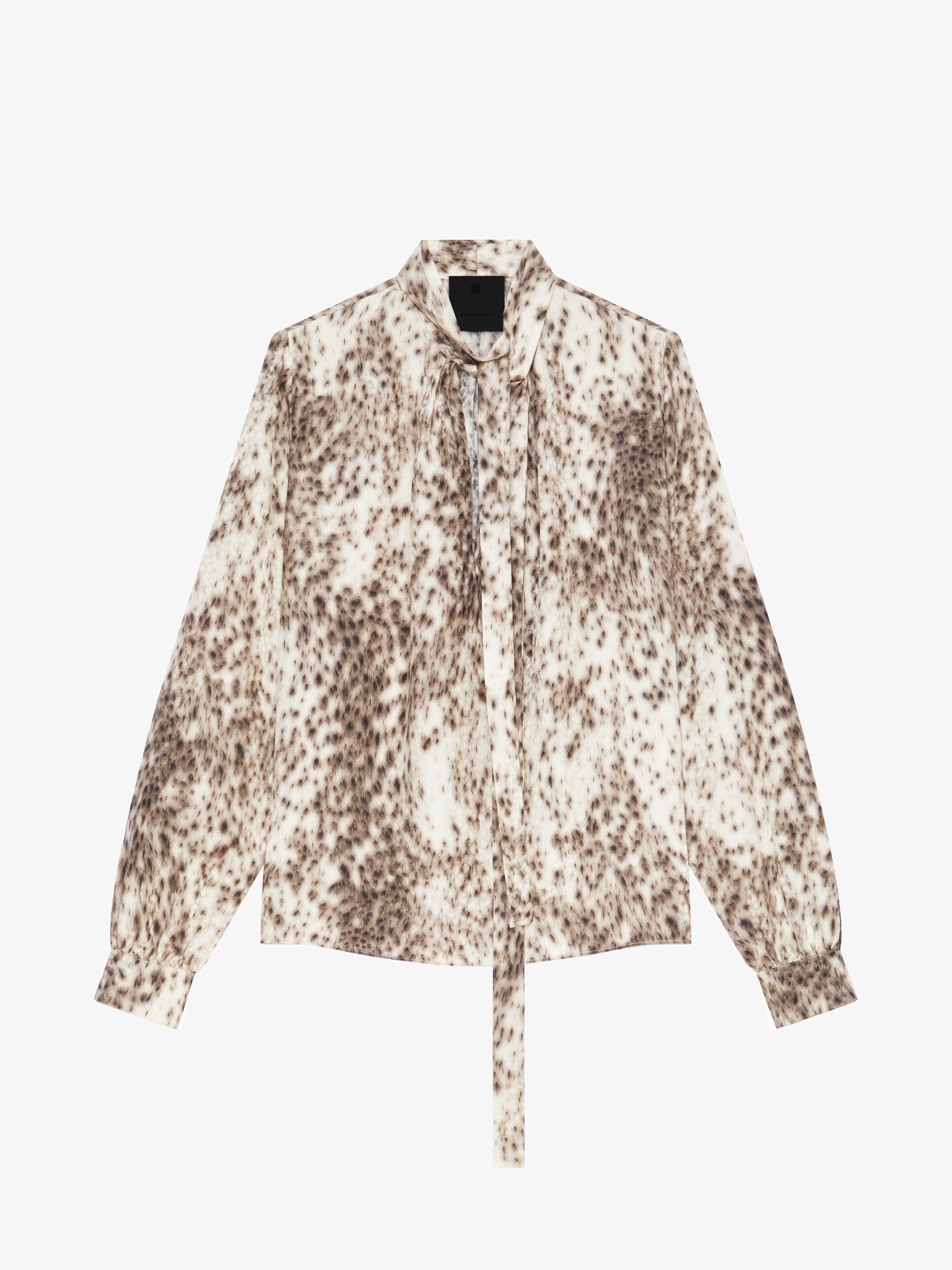 BLOUSE IN SILK WITH SNOW LEOPARD PRINT AND LAVALLIERE - 1