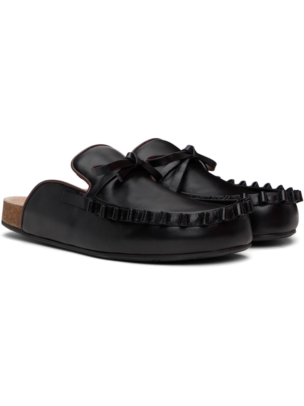 Black Ruffle Slip-on Loafers - 4