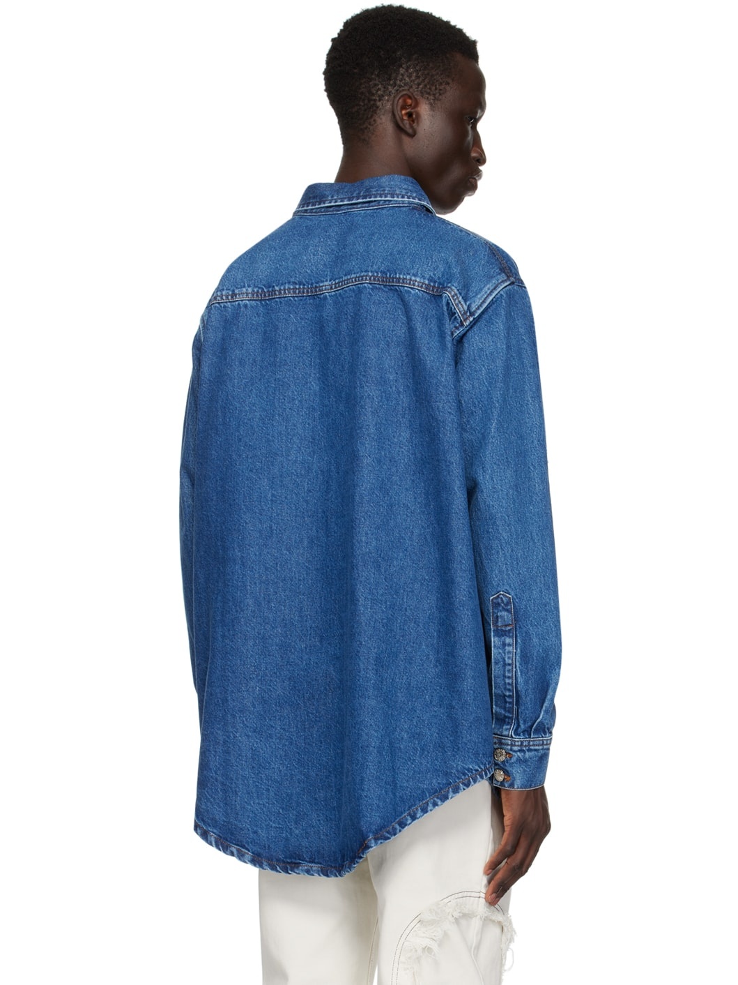 Blue Frayed Denim Shirt - 3