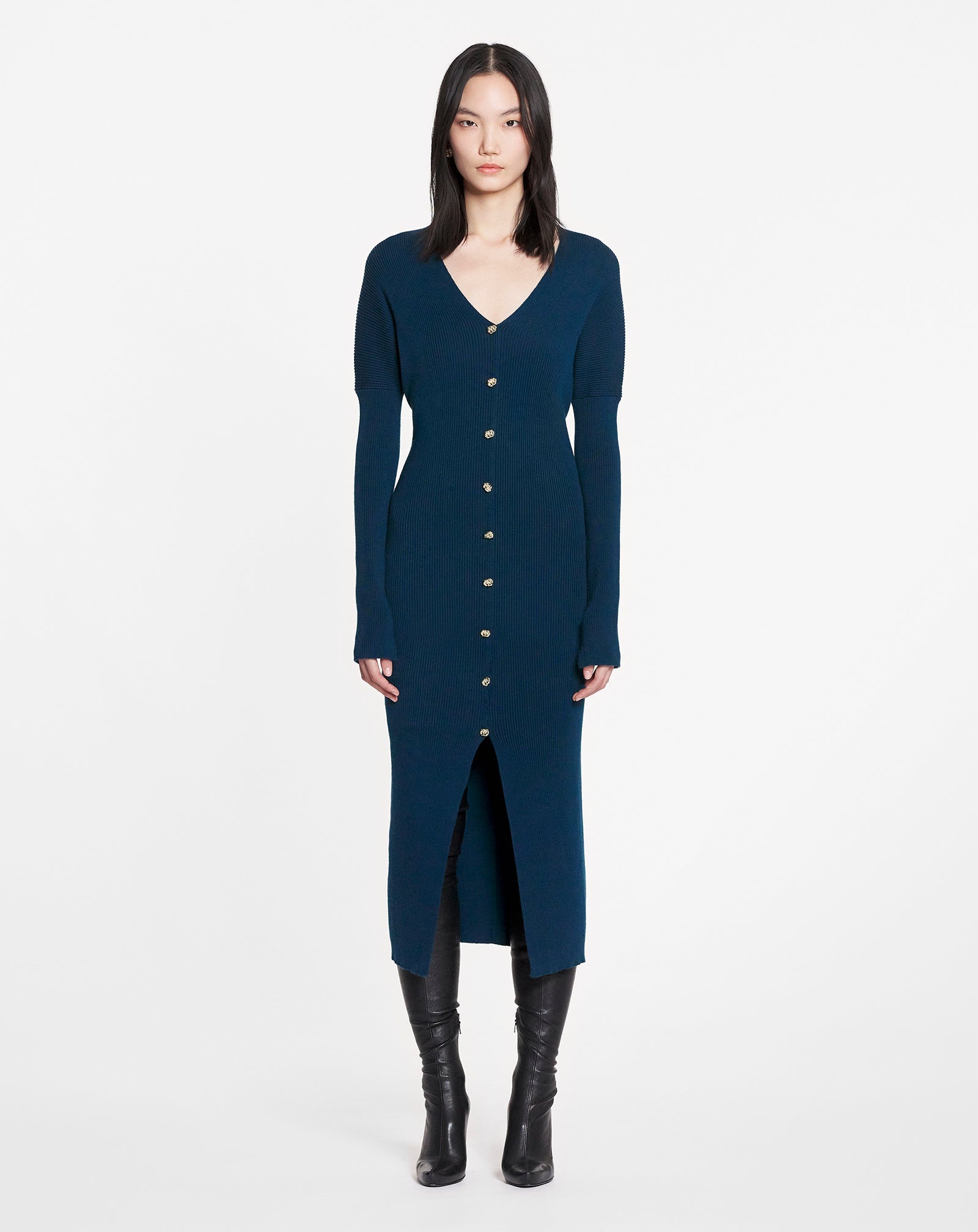 LONG LOW-CUT KNIT DRESS - 2
