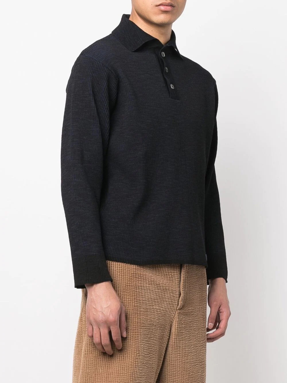 ribbed-knit button-placket jumper - 3