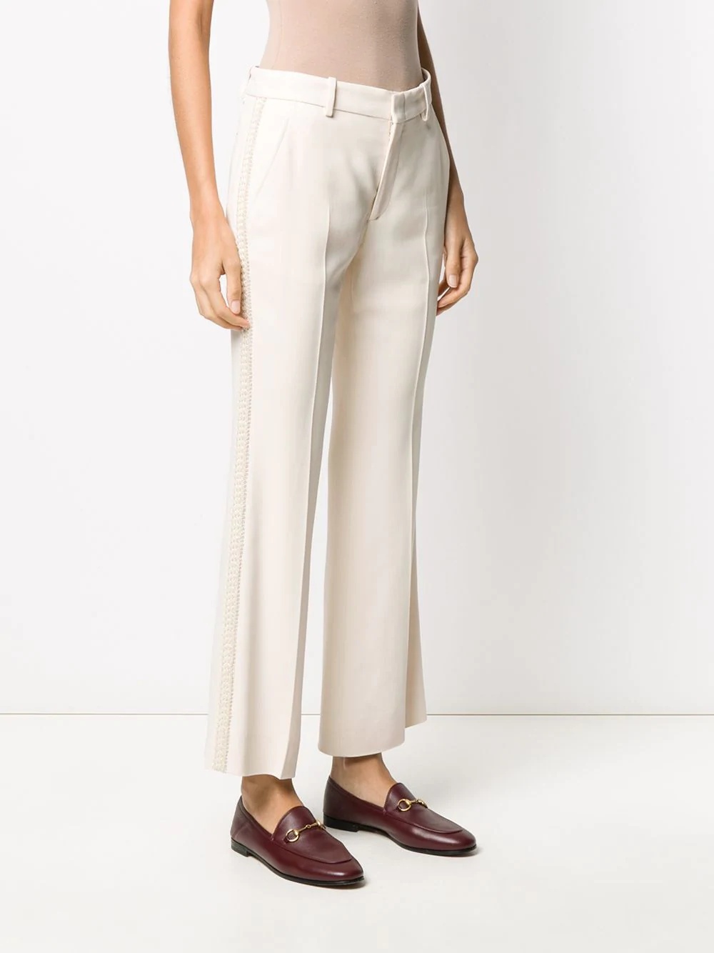 braided trim flared tailored trousers - 3