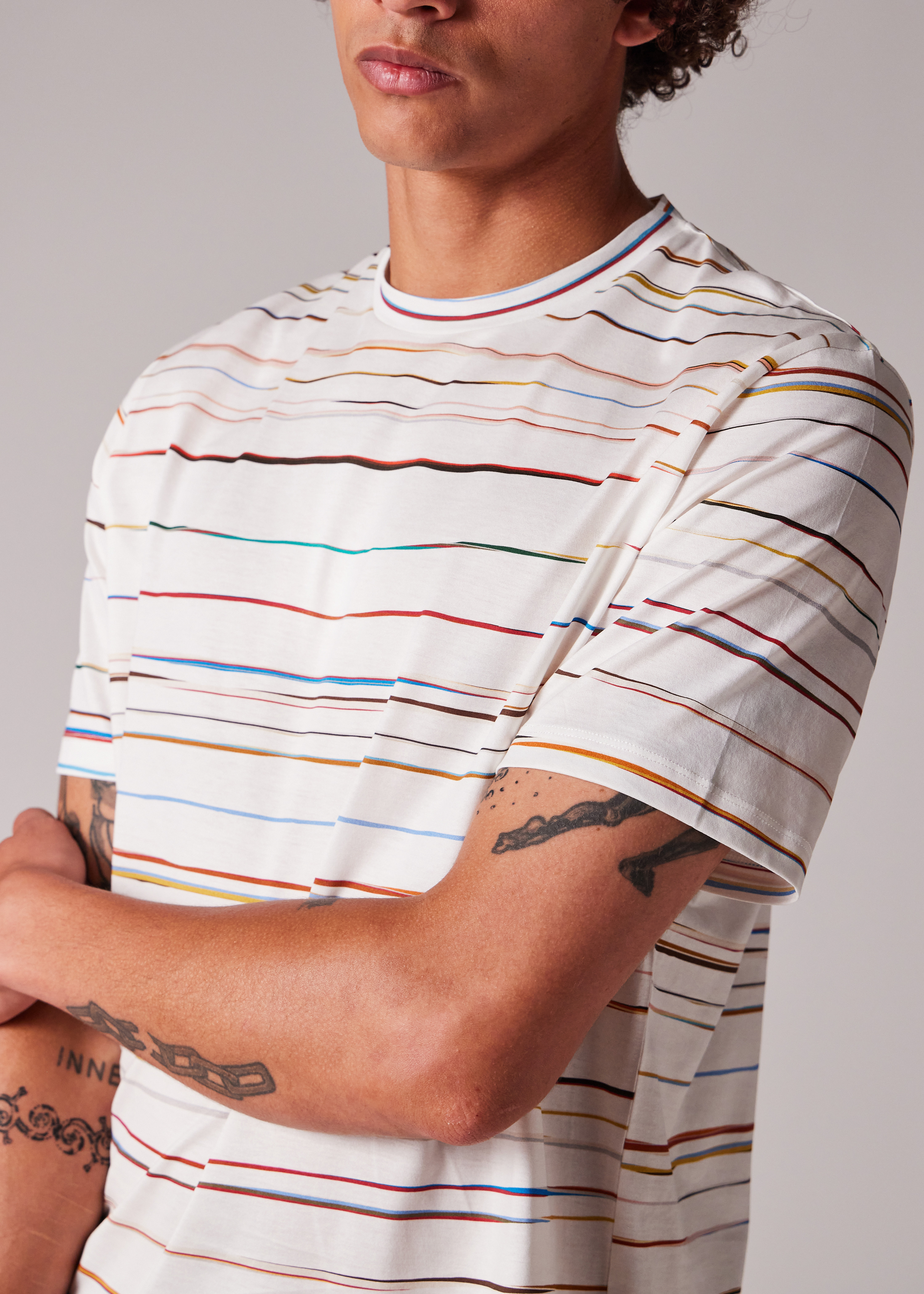 White 'Signature Pinstripe' T-Shirt - 4