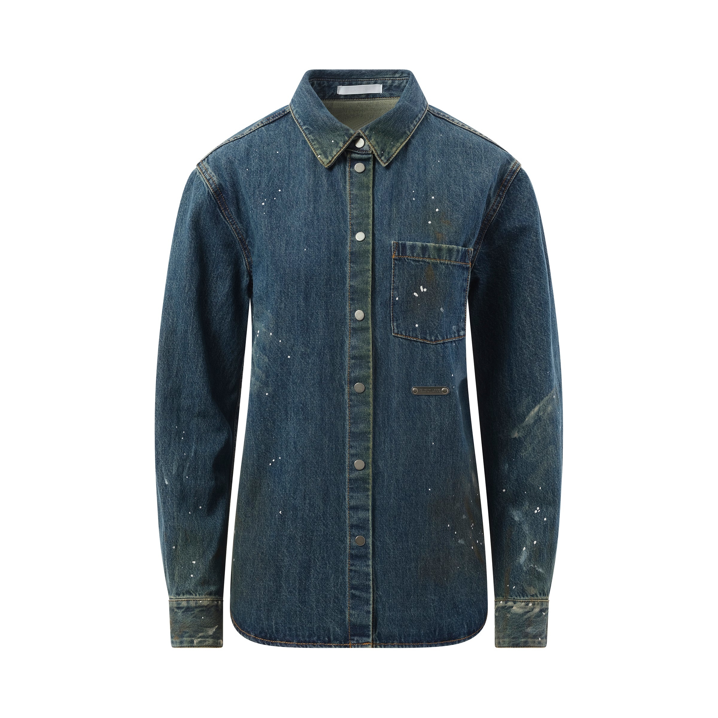 Women Painted Denim Shirt in Mid Indigo - 2