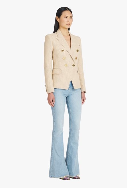 Nude and white monogram print jacquard jacket - 7