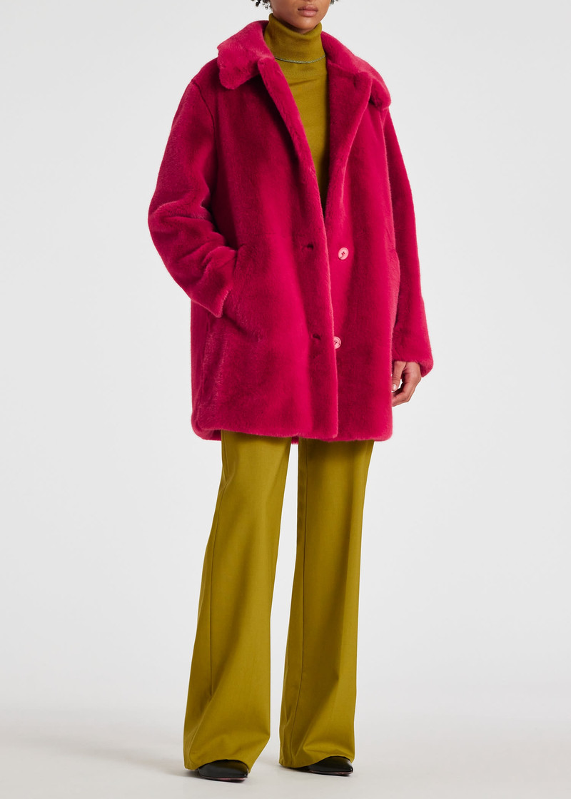 Raspberry Faux Fur Coat 7