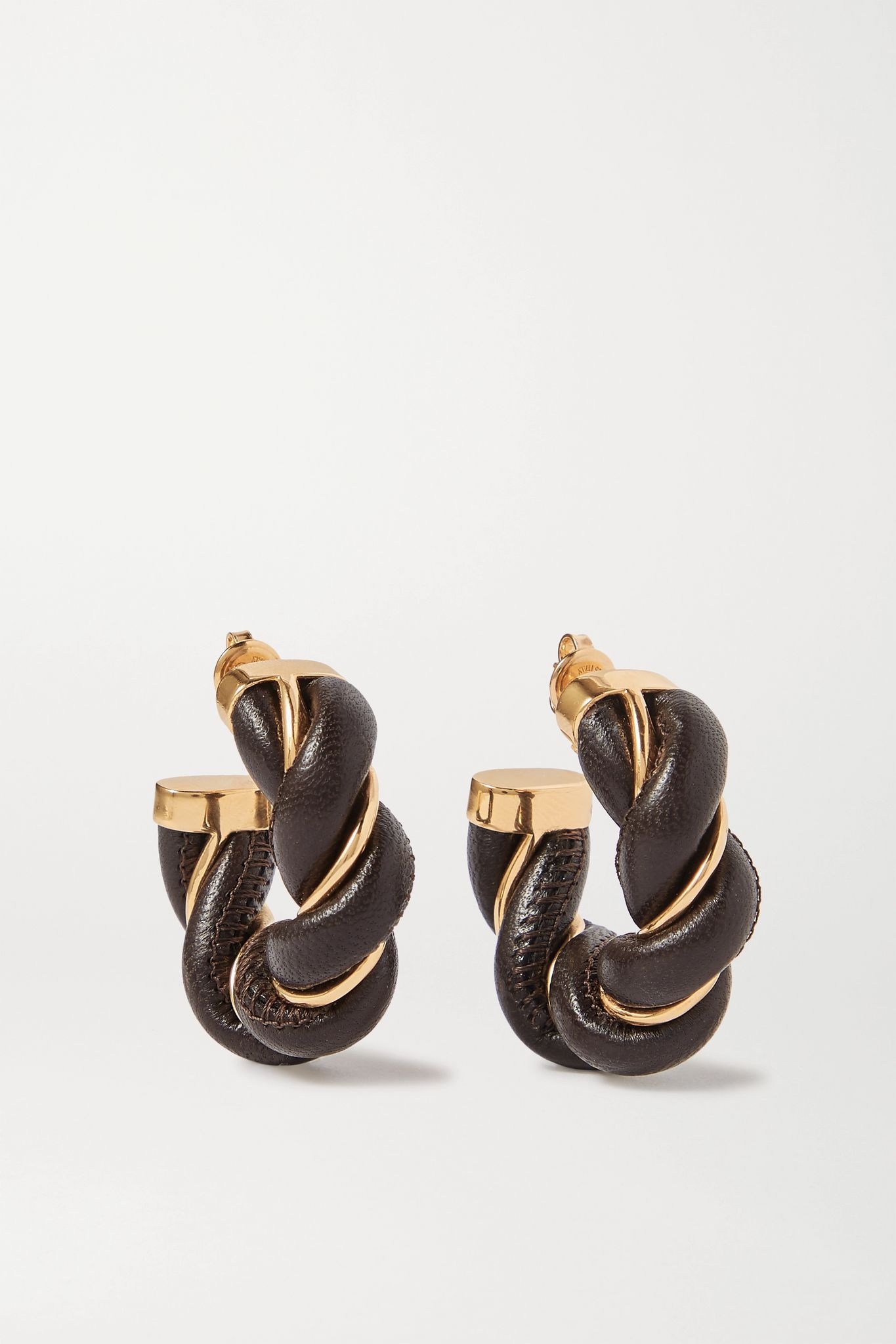 Gold-tone and leather hoop earrings - 1