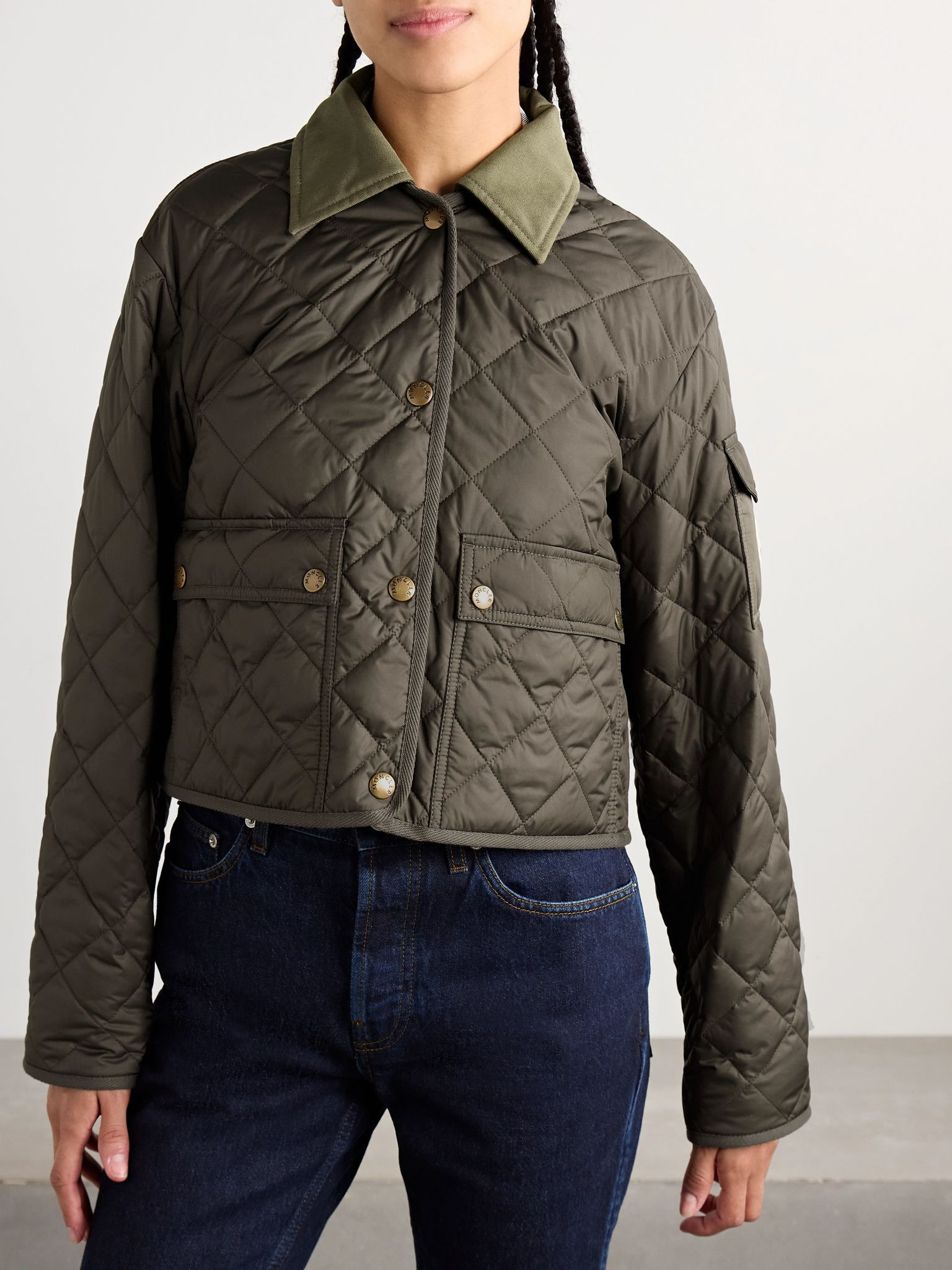 Chitre cropped cotton-canvas trimmed padded quilted shell jacket Dark green - 3