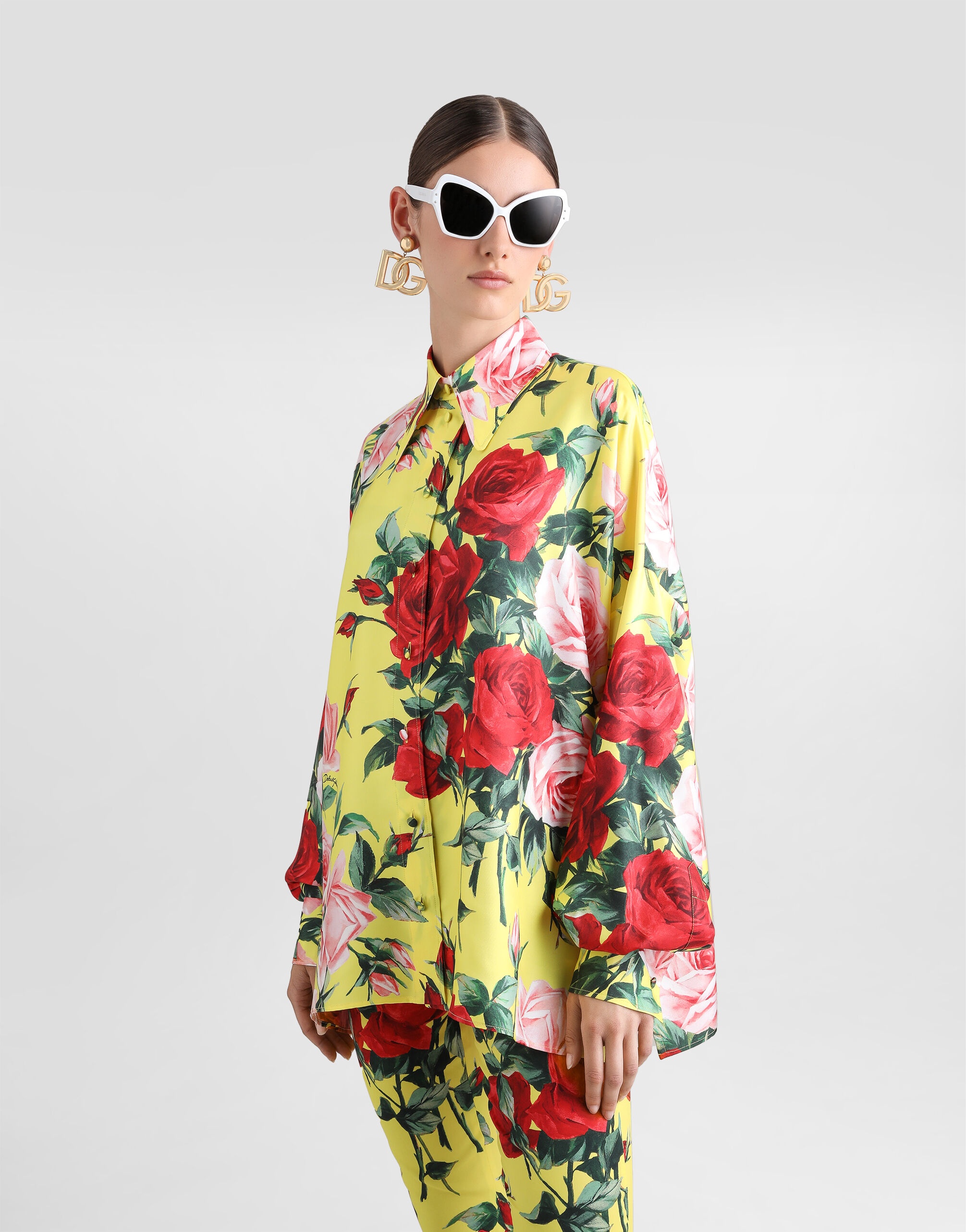 Oversize bouquet-print silk twill shirt - 4