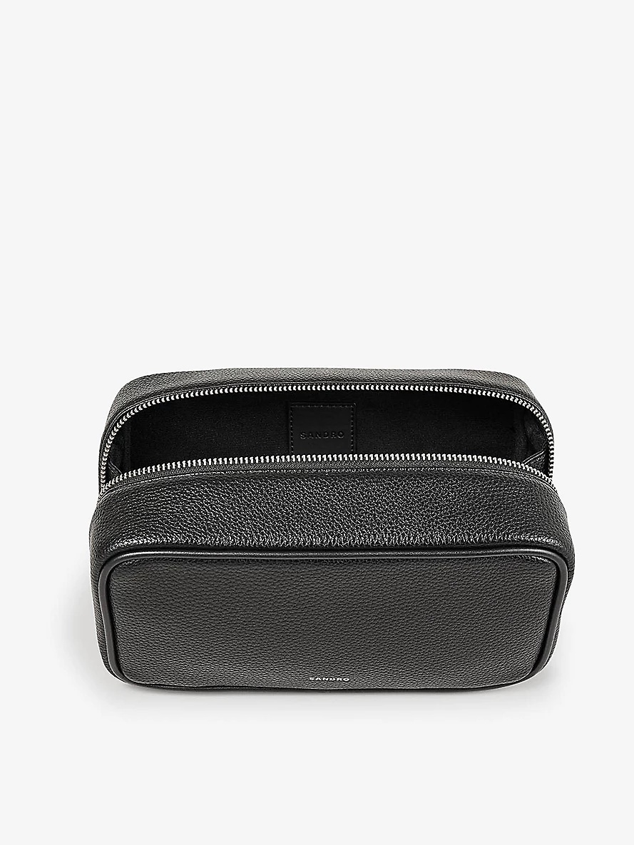 Top handle grained faux-leather wash bag - 4