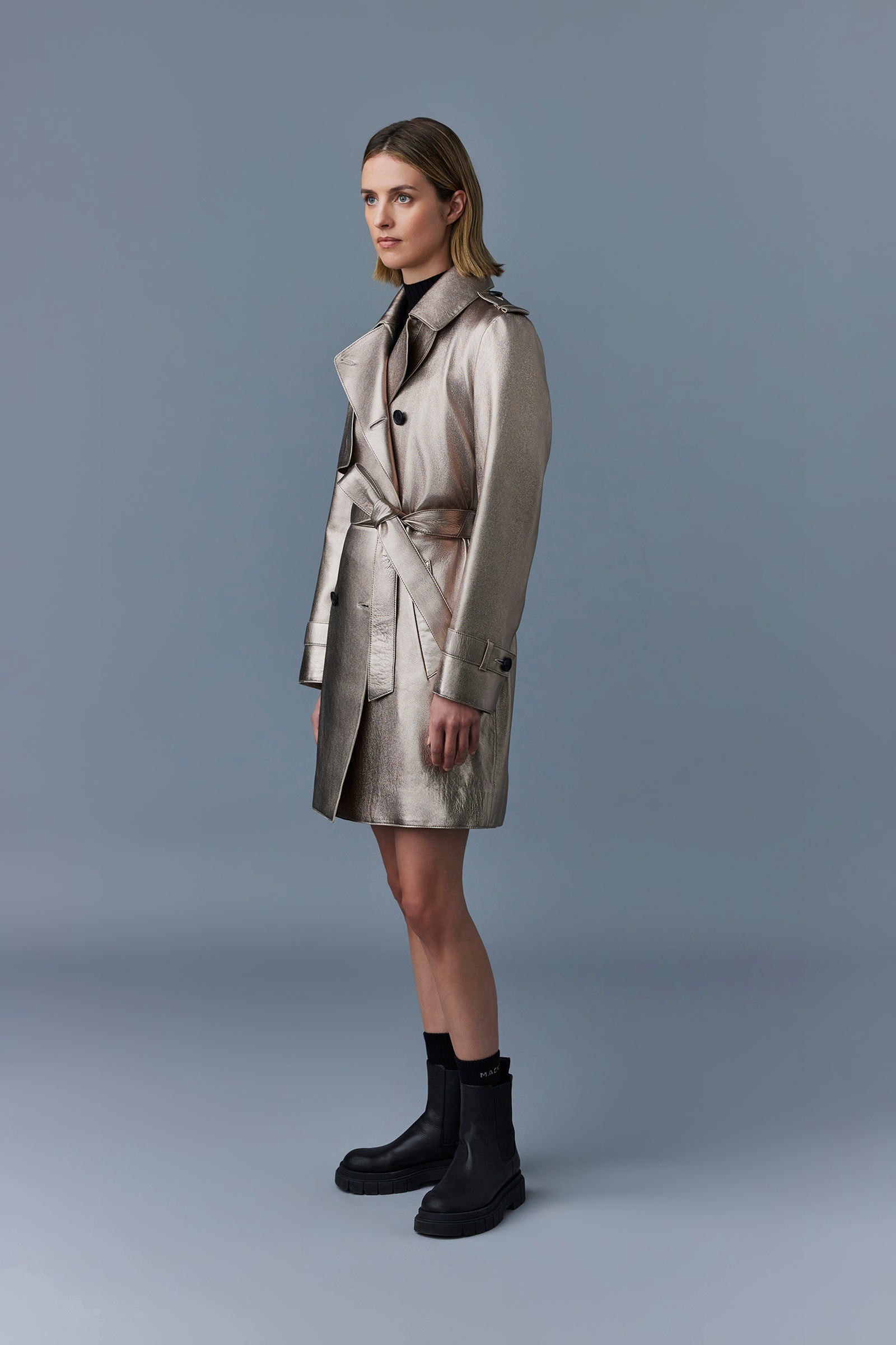 MELY Long Leather Trench Coat - 3