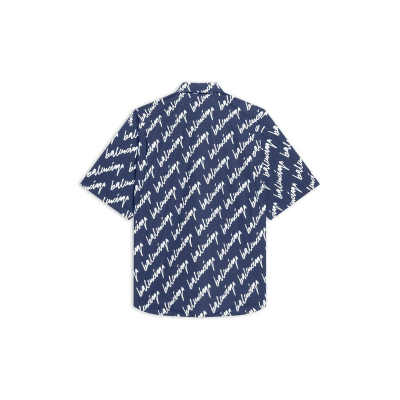 BALENCIAGA Men's New Scribble Short Sleeve Shirt Large Fit  in Indigo outlook