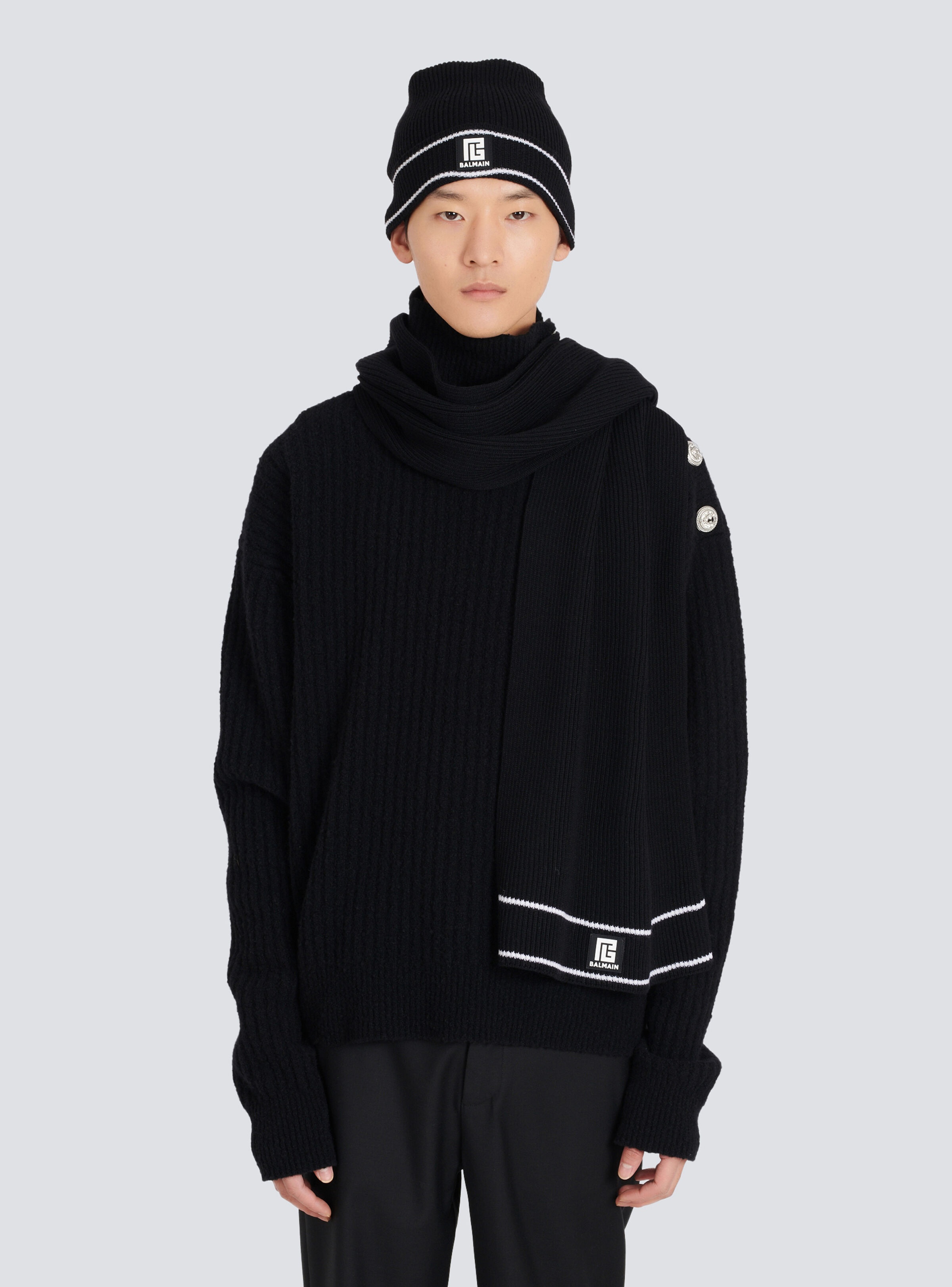 Wool beanie with embroidered Balmain logo - 3