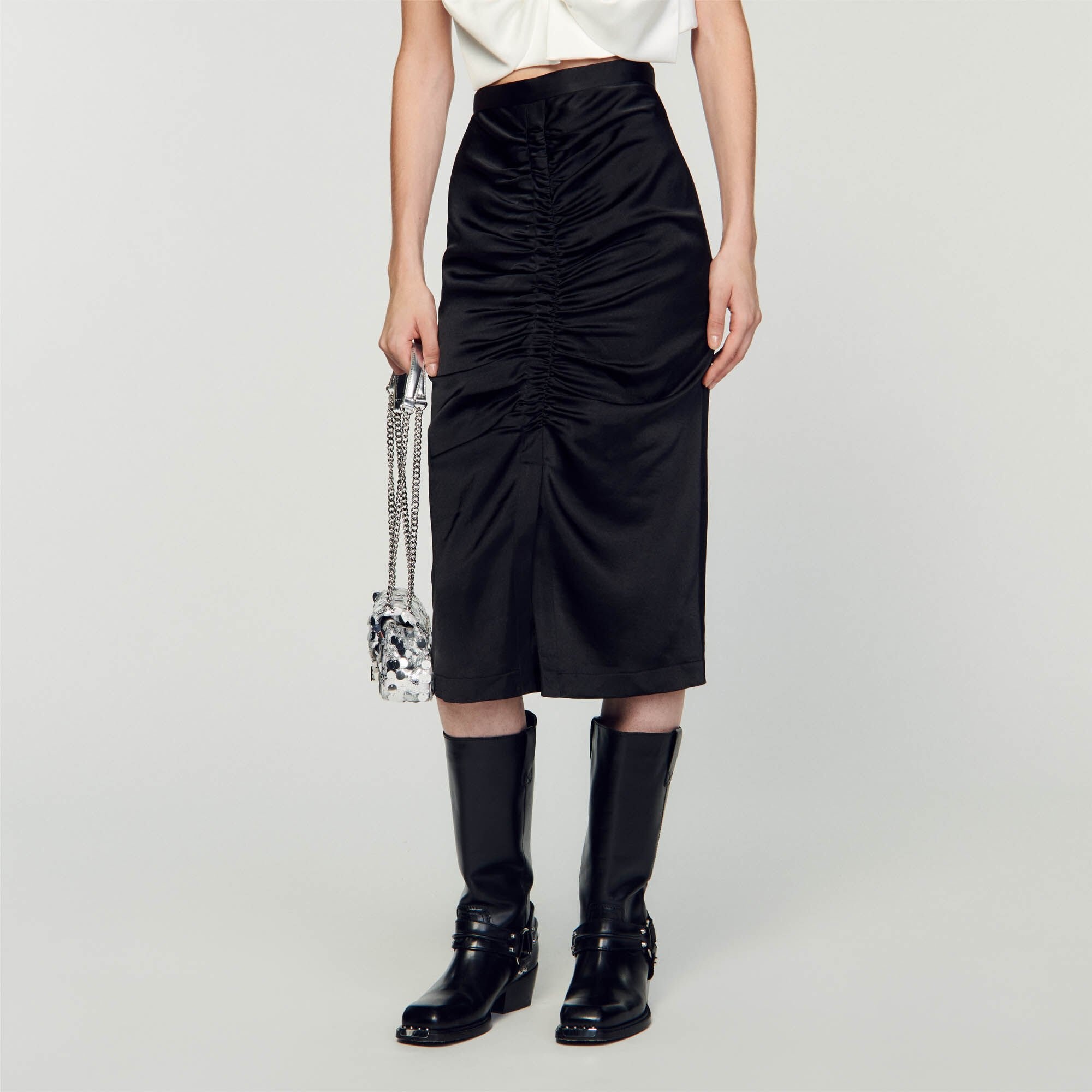SATIN-EFFECT MIDI SKIRT - 5