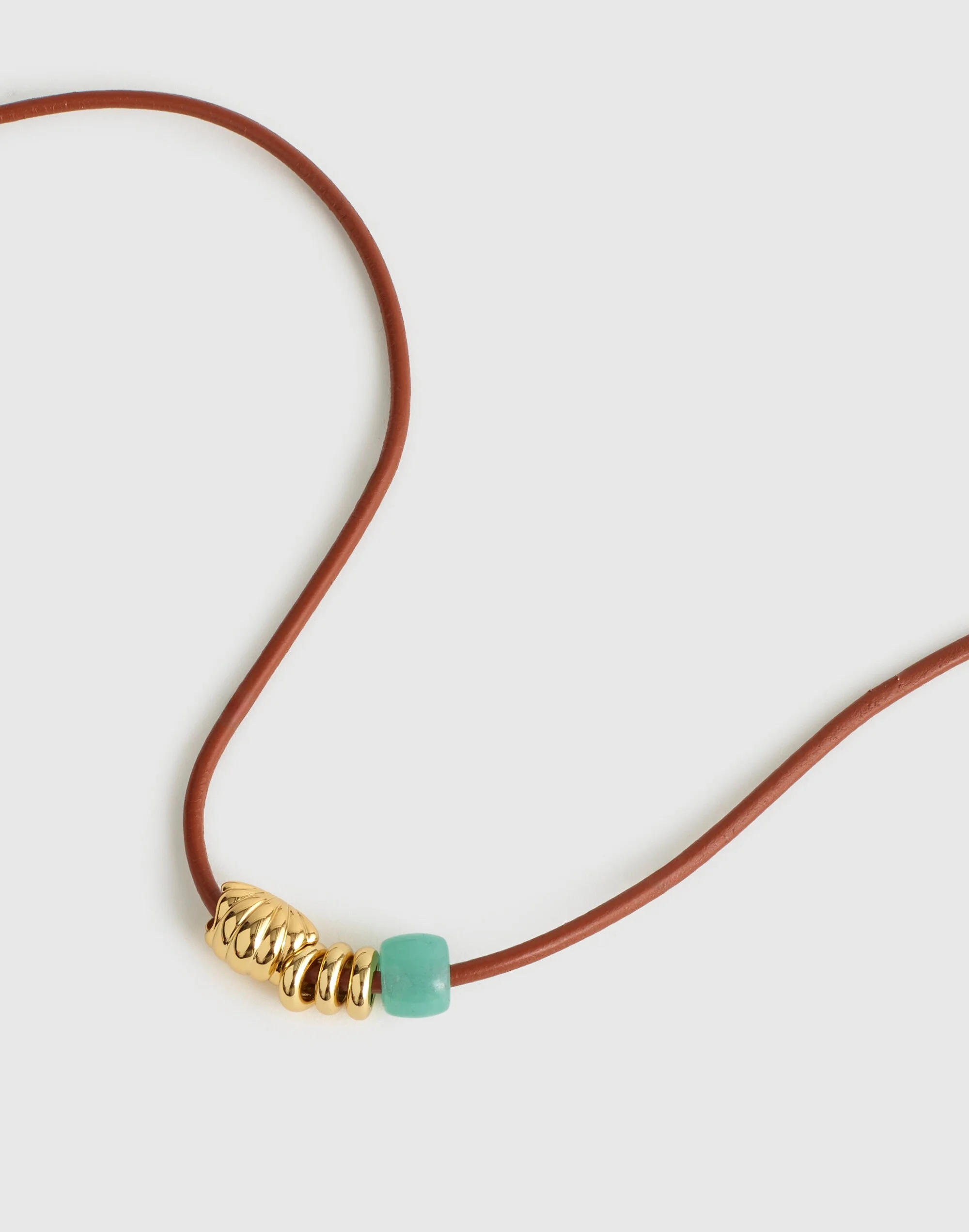 Semiprecious Charm Leather Choker Necklace - 1