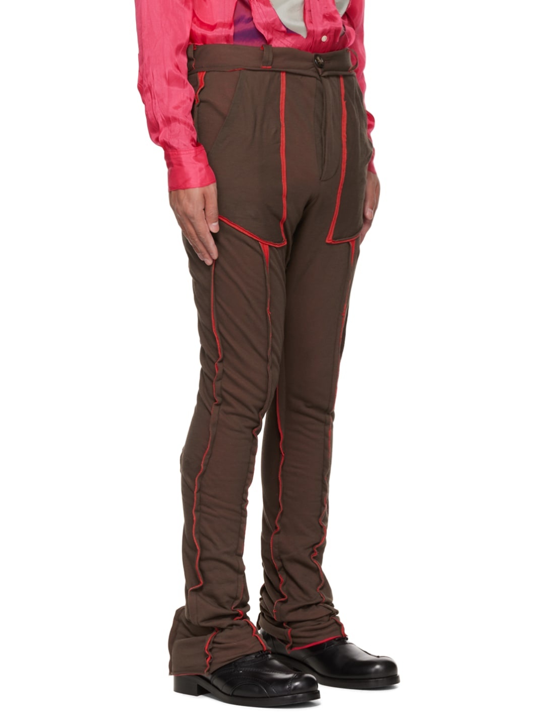 Brown & Red Paneled Trousers - 2