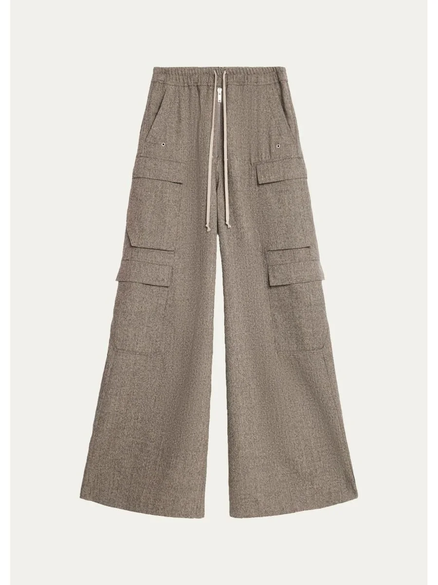 Men's Melange Wool Wide-Leg Drawstring Cargo Pants - 1