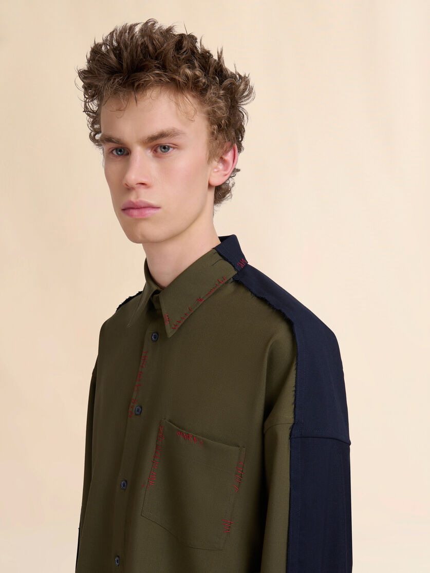 DEEP GREEN TROPICAL WOOL SHIRT WITH CONTRAST BACK - 4