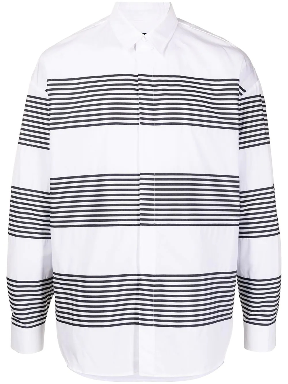 stripe-panelled cotton shirt - 1