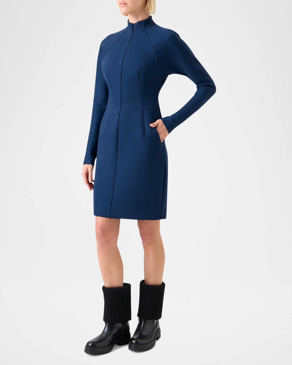 Techno Neoprene Long-Sleeve Zip-Front Dress - 2