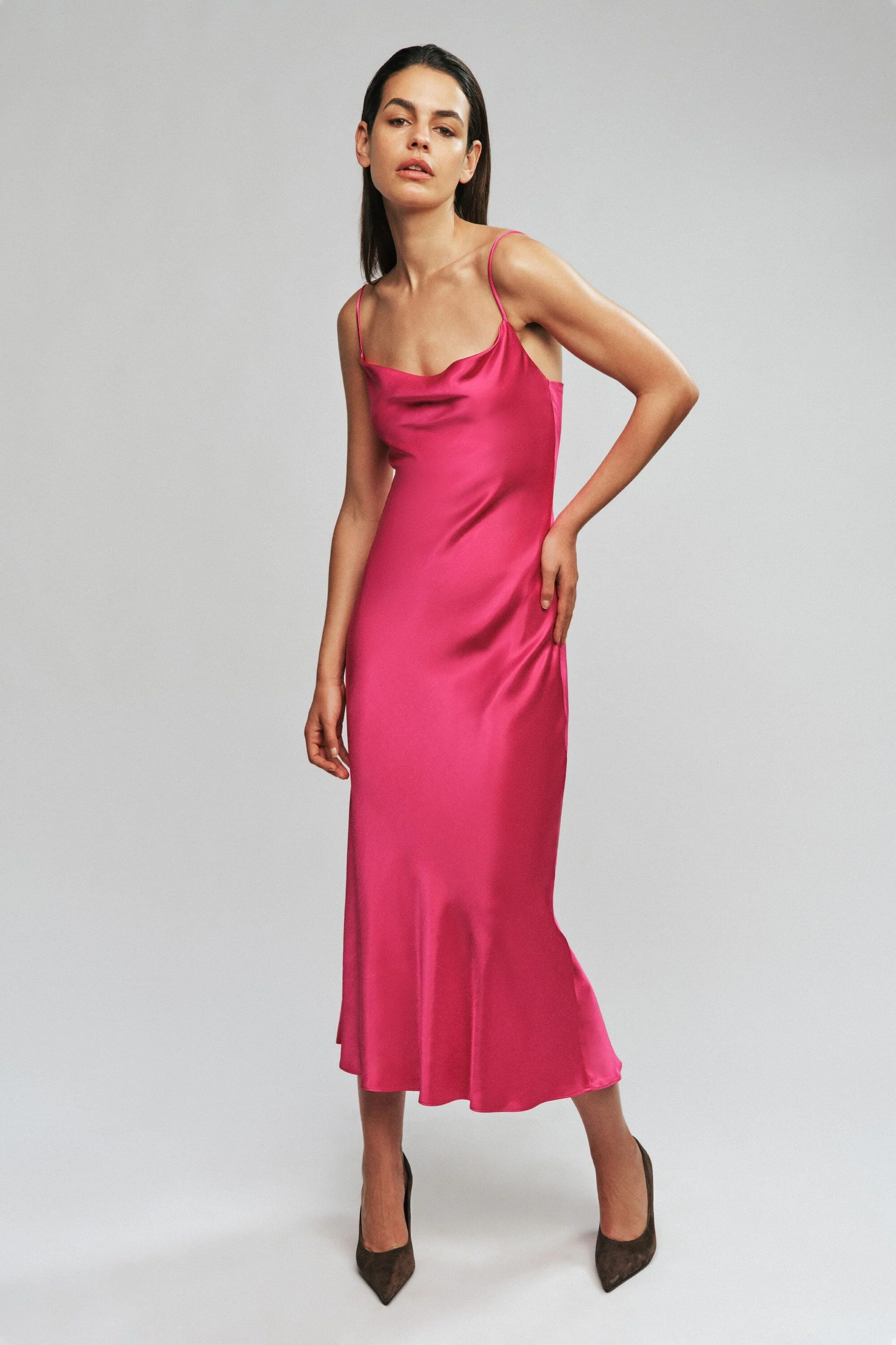 Mirana Satin Slip Dress In Hot Pink - 1