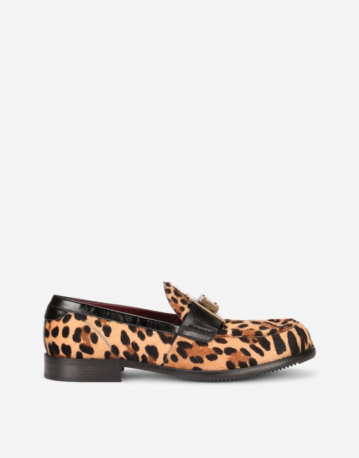 Leopard-print pony hair loafers with branded plate - 1