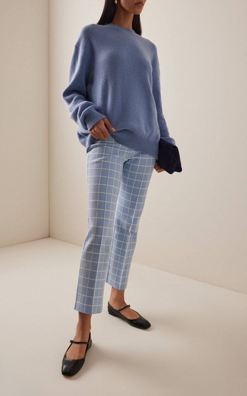 HIGH SPORT Louis Windowpane Cotton-Blend Knit Cropped Pants blue outlook