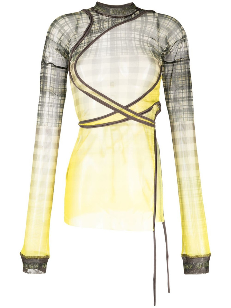 plaid-check semi-sheer T-shirt 1