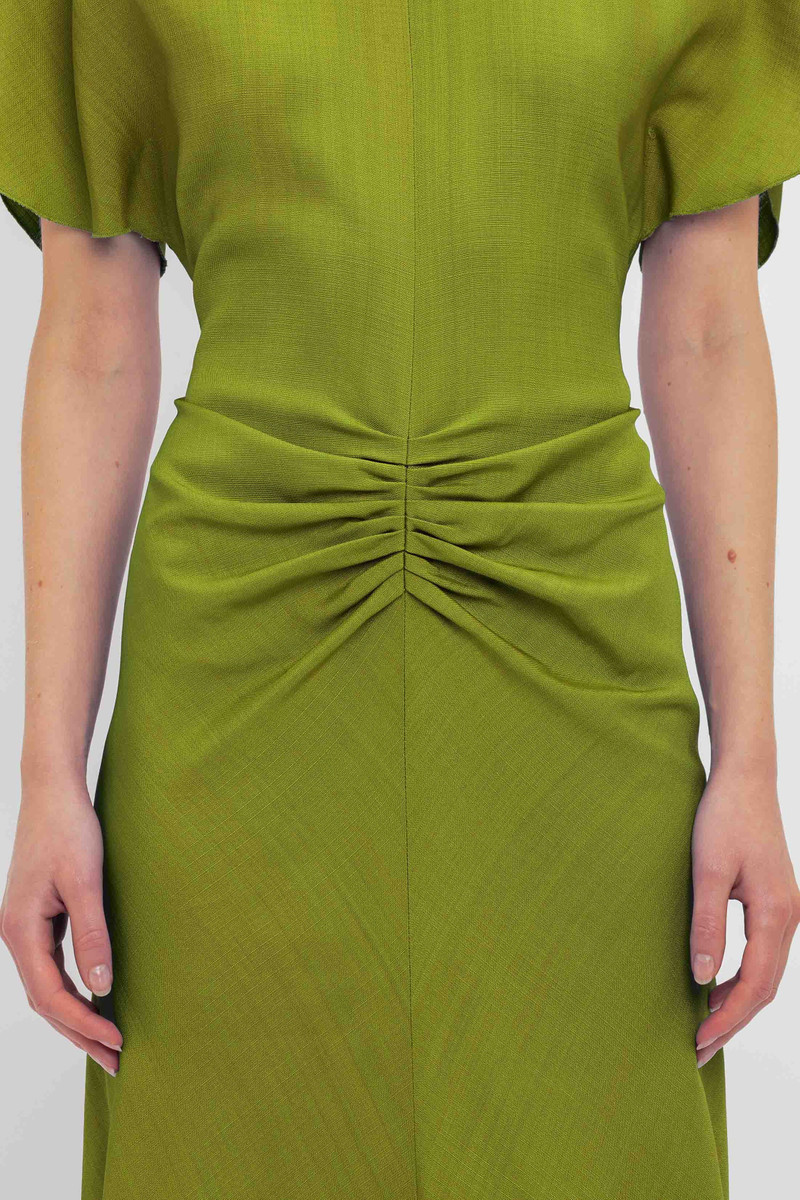 gathered waist midi dress in parrot green Kaila Silk Dress in Green City Floral Mix Olive main image 0