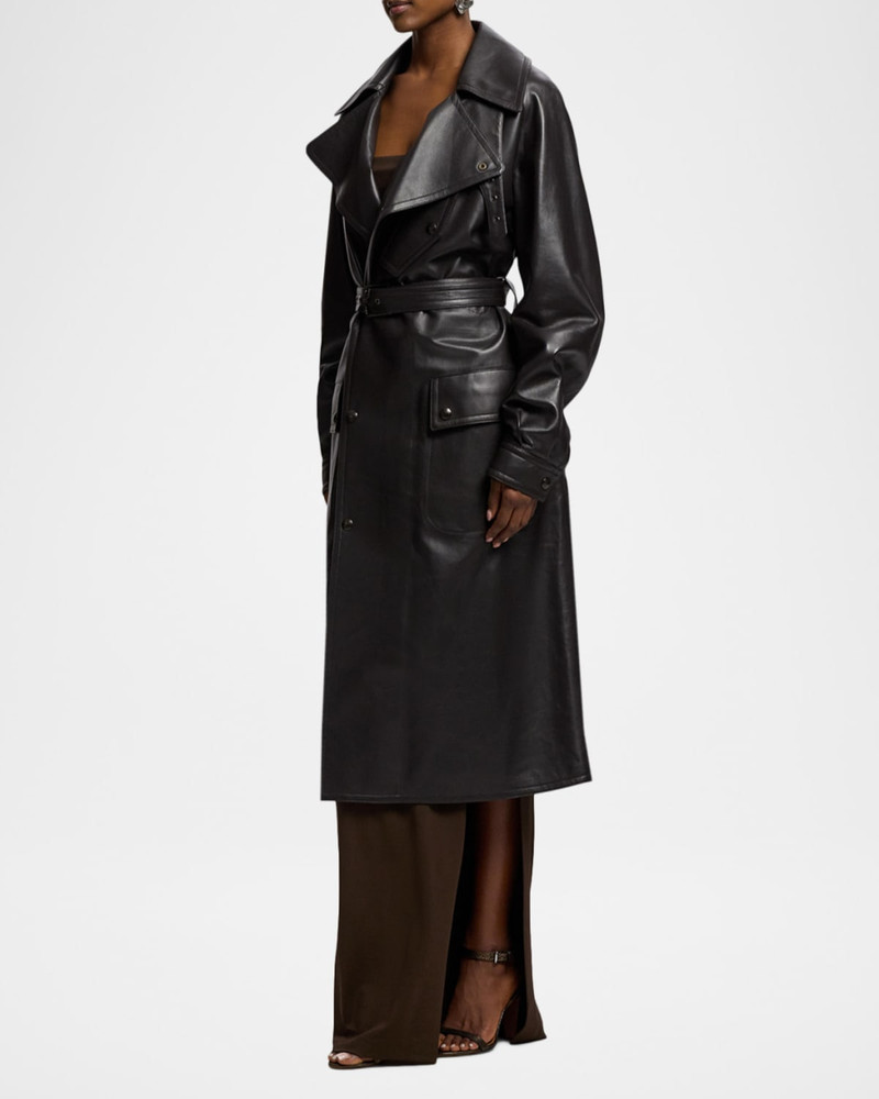 Soft Leather Belted Trench Jacket 6