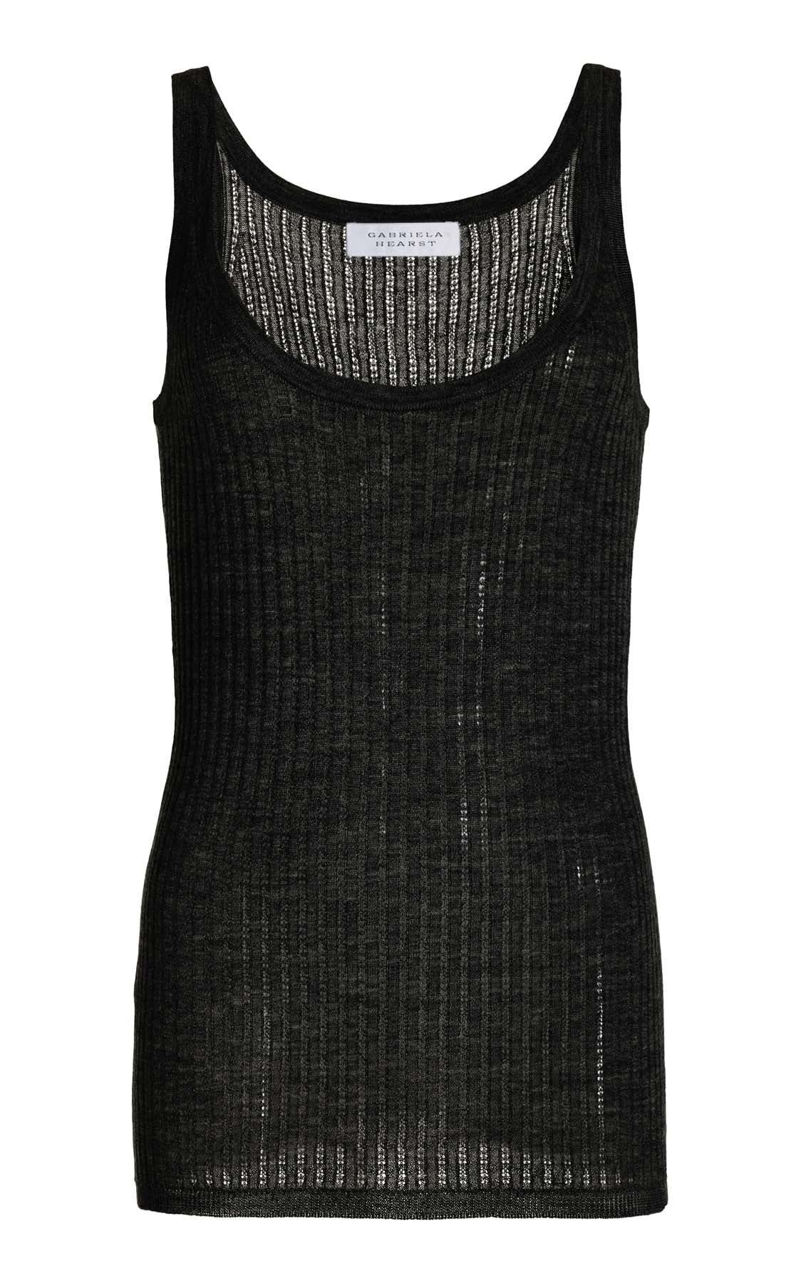 Nevin Pointelle Tank in Black Silk Cashmere - 1