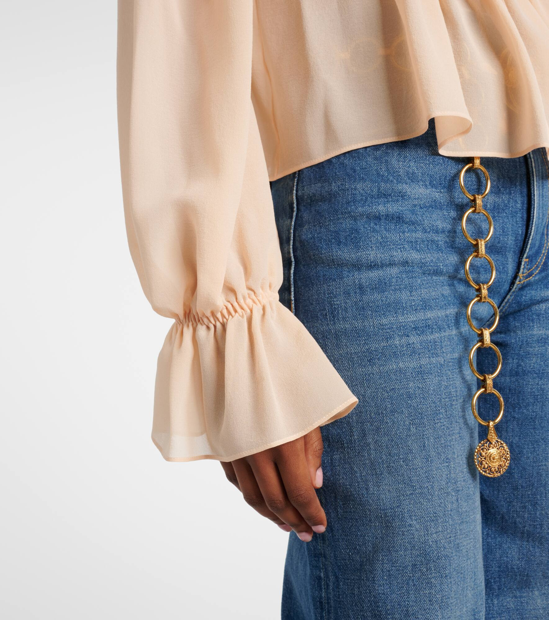 Shirred cropped lace-trimmed silk blouse - 5