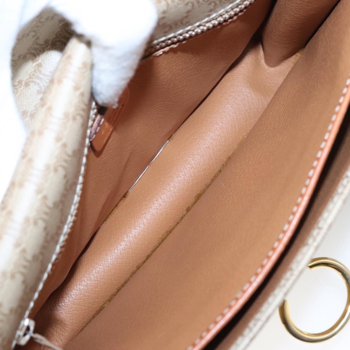 CELINE Macadam Canvas Shoulder Bag Beige Gold - 10
