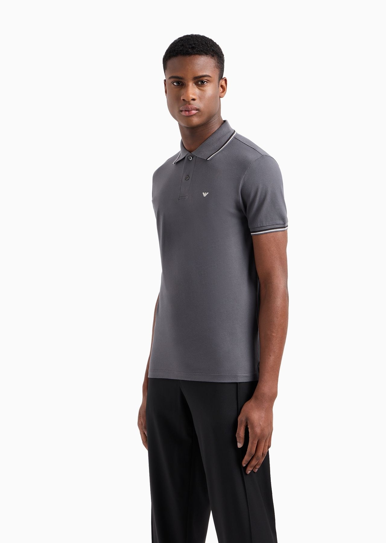 Slim-fit stretch piqué polo shirt with micro eagle - 2