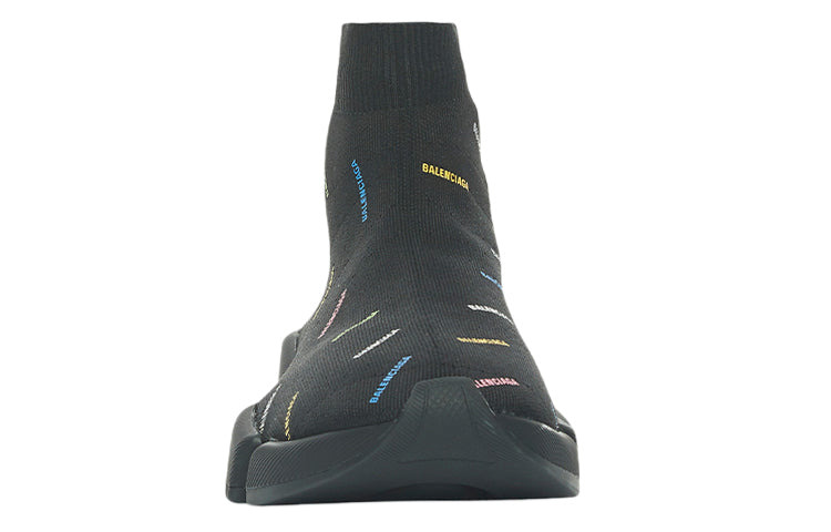 (WMNS) Balenciaga Speed 2.0 Sneakers 'Recycled Knit Black with Multicolor Allover Logo' 617196W2DF01 - 3