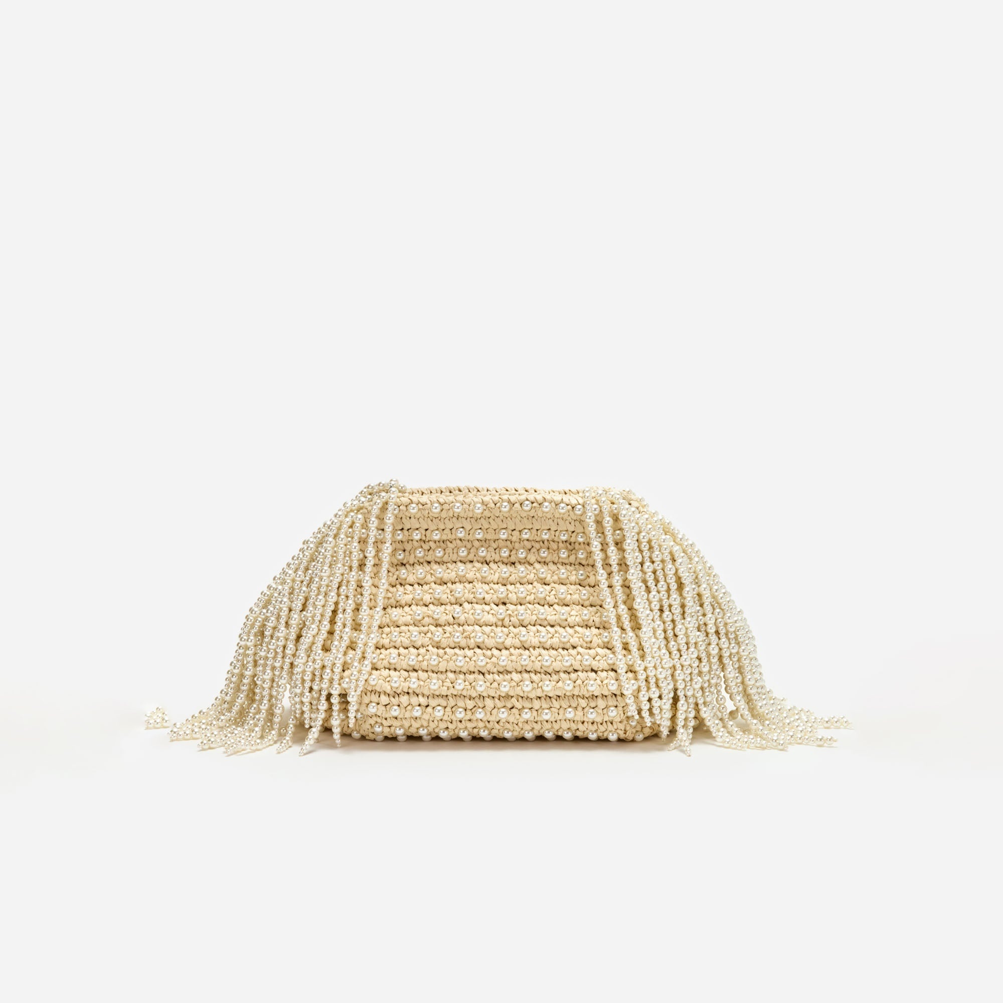 Raffia Pearl Fringe Clutch - 1