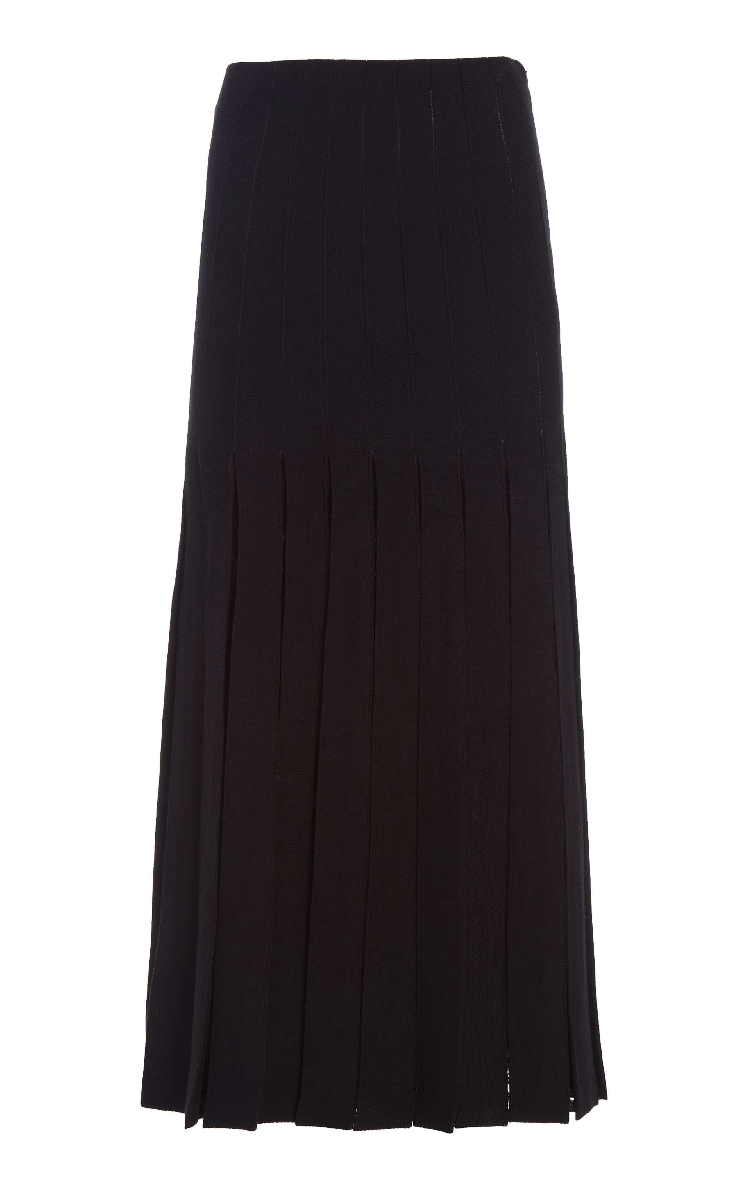 Debutante Pleated Knit Skirt in Black Merino Wool - 1