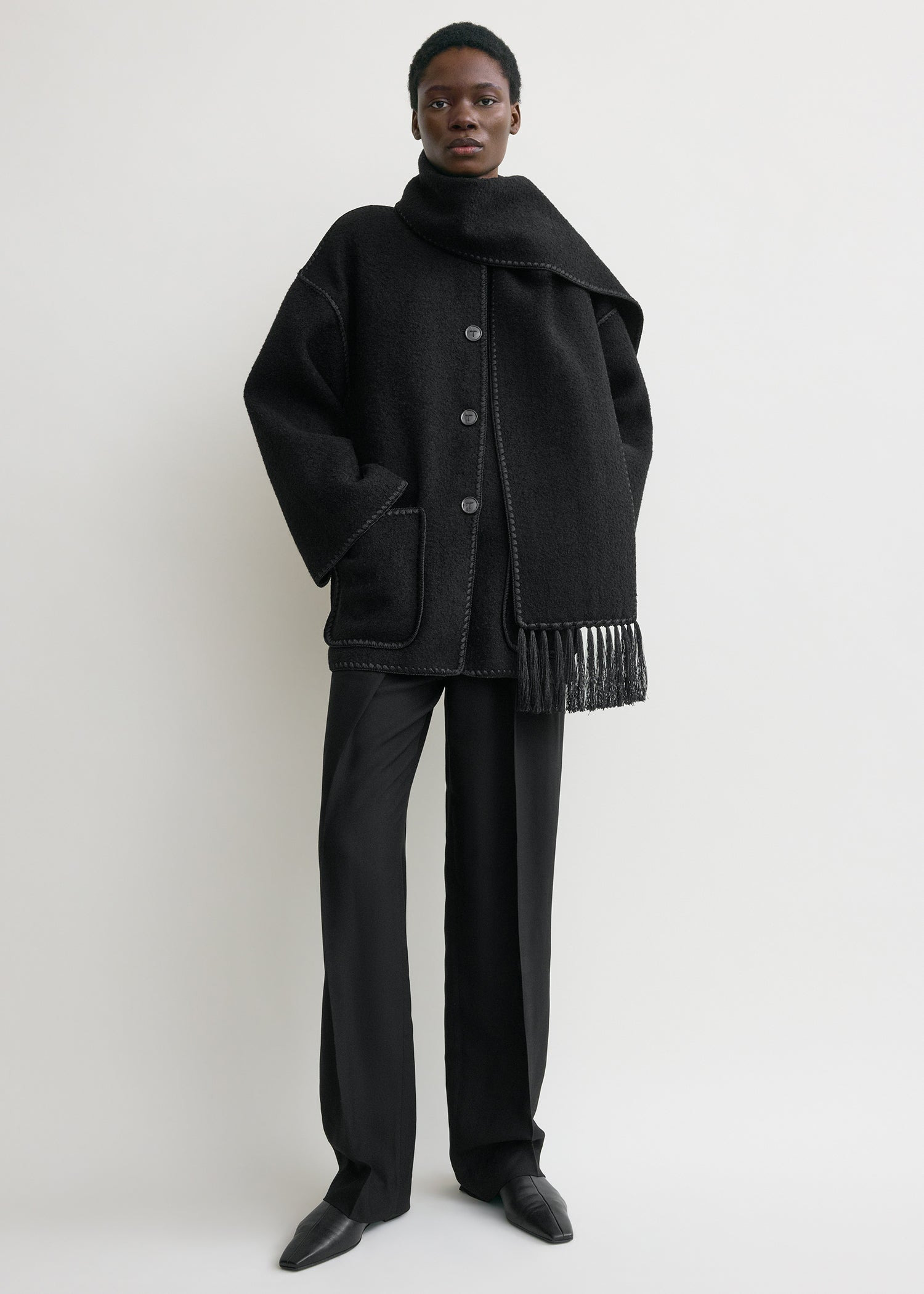 Embroidered scarf jacket black - 3