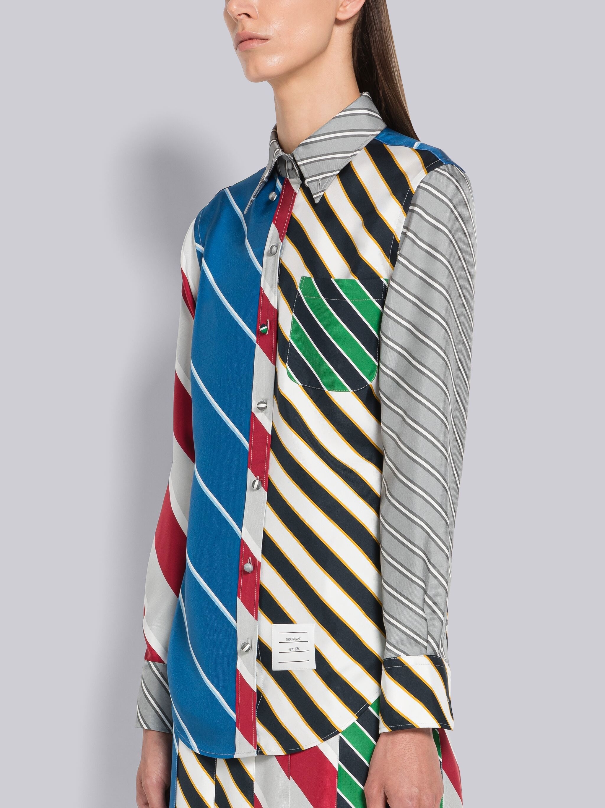Fun-Mix Awning Stripe Silk Classic Point Collar Shirt - 2