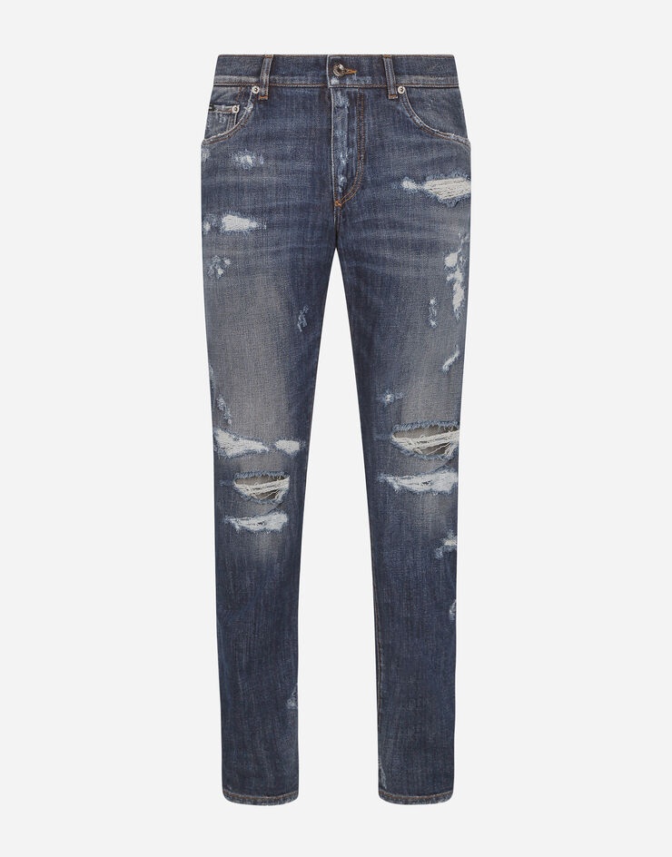 Washed blue slim-fit stretch jeans with DG logo - 3