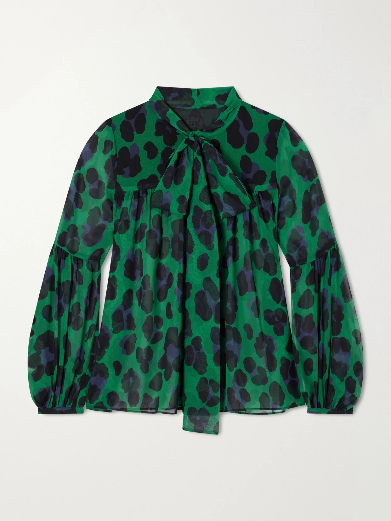 Knotted Gathered Leopard-print Georgette Blouse - 1