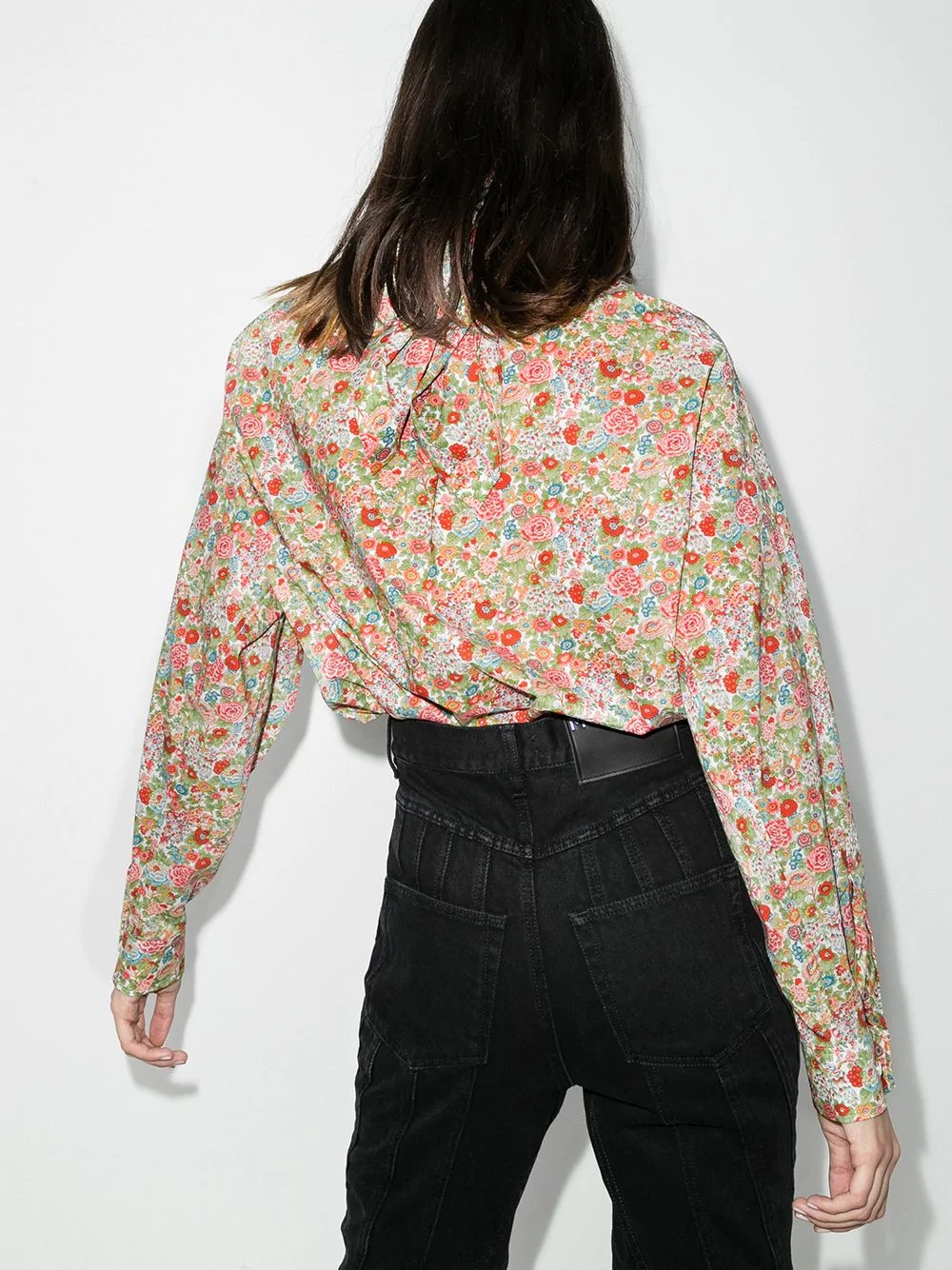 scarf-neck floral-print blouse - 3